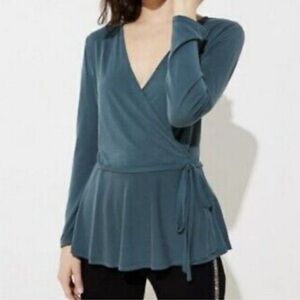 Loft Long Sleeve Peplum Wrap Top Sea Green Size Small
